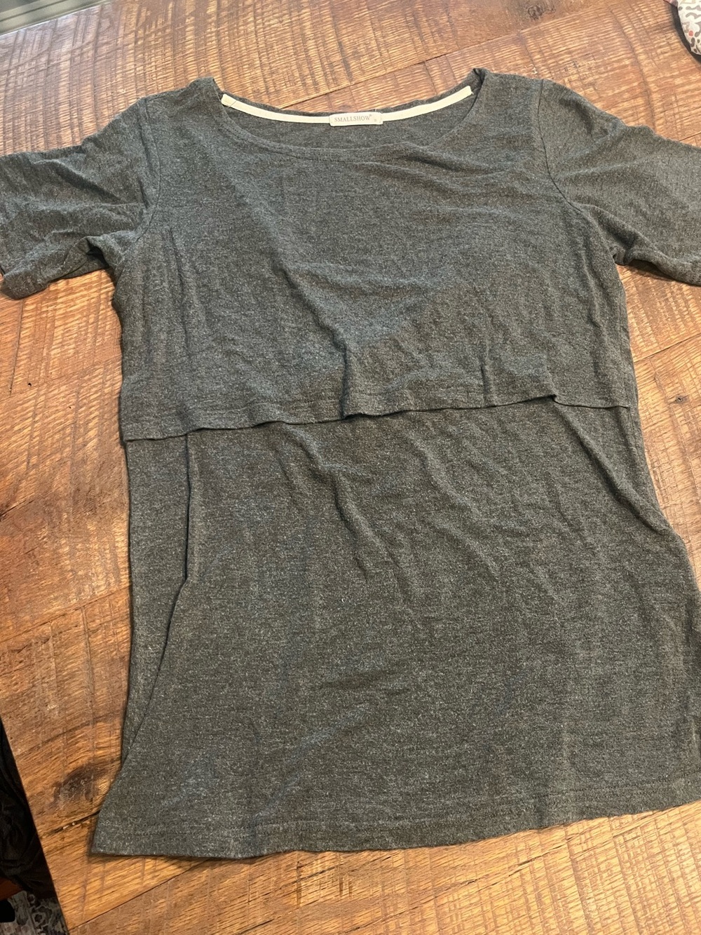 Heather Gray Short Sleeve Layered Nursing Top